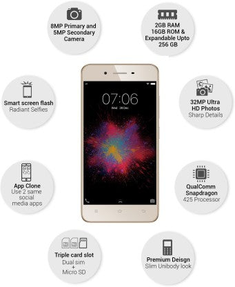 ViVO Y53 (Crown Gold, 16 GB)  (2 GB RAM)