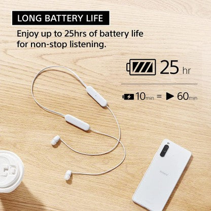 SONY WI-C100 WITH 25 HOURS BATTERY LIFE BLUETOOTH HEADSET  (WHITE, IN THE EAR)