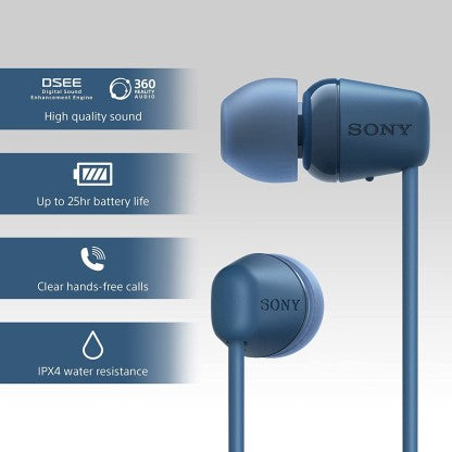 SONY WI-C100 WITH 25 HOURS BATTERY LIFE BLUETOOTH HEADSET  (BLUE, IN THE EAR)