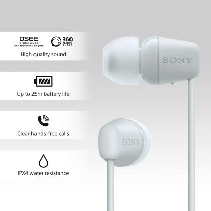 SONY WI-C100 WITH 25 HOURS BATTERY LIFE BLUETOOTH HEADSET  (WHITE, IN THE EAR)