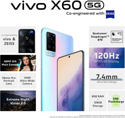 ViVO X60 (Shimmer Blue, 128 GB)  (8 GB RAM)