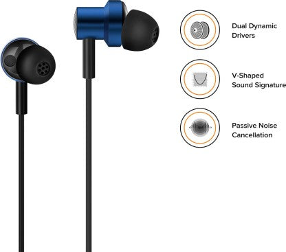 MI DUAL DRIVER EARPHONE, 10+8 MM DRIVER, MAGNETIC EARBUDS, BRAIDED CABLE WIRED HEADSET  (BLUE, IN THE EAR)