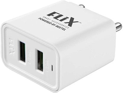 FLIX 2.4 A MULTIPORT MOBILE (BEETEL) XWC-63D WALL CHARGER CHARGER WITH DETACHABLE CABLE  (WHITE)