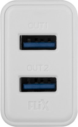 FLIX 12 W QUICK CHARGE 2.4 A MULTIPORT MOBILE (BEETEL) XWC-64D 12 W CHARGER WITH DETACHABLE CABLE  (WHITE, CABLE INCLUDED)