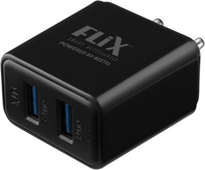 FLIX 12 W 2.4 A MULTIPORT MOBILE (BEETEL) XWC-64D 12 W CHARGER WITH DETACHABLE CABLE  (BLACK, CABLE INCLUDED)