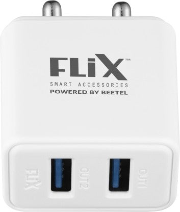 FLIX 12 W QUICK CHARGE 2.4 A MULTIPORT MOBILE (BEETEL) XWC-64D 12 W CHARGER WITH DETACHABLE CABLE  (WHITE, CABLE INCLUDED)