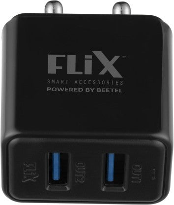 FLIX 12 W 2.4 A MULTIPORT MOBILE (BEETEL) XWC-64D 12 W CHARGER WITH DETACHABLE CABLE  (BLACK, CABLE INCLUDED)