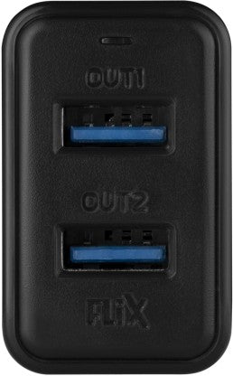 FLIX 12 W 2.4 A MULTIPORT MOBILE (BEETEL) XWC-64D 12 W CHARGER WITH DETACHABLE CABLE  (BLACK, CABLE INCLUDED)