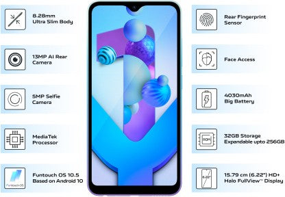 vivo Y1s (Aurora Blue, 32 GB)  (3 GB RAM)