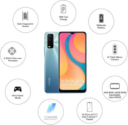 vivo Y20G 2021 (Purist Blue, 64 GB)  (4 GB RAM)