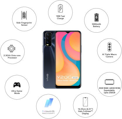 vivo Y20G 2021 (Obsidian Black, 64 GB)  (4 GB RAM)