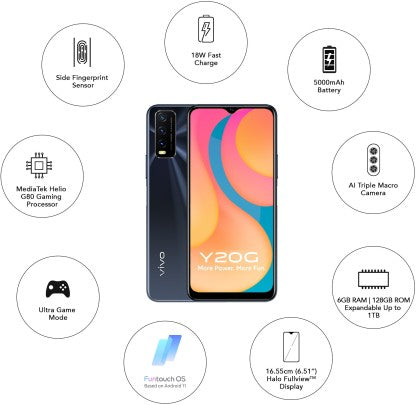 ViVO Y20G (Obsidian Black, 128 GB)  (6 GB RAM)