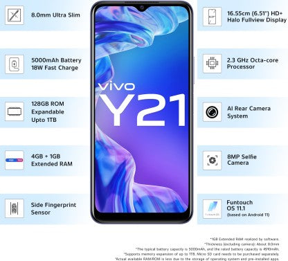 vivo Y21 (Diamond Glow, 128 GB)  (4 GB RAM)