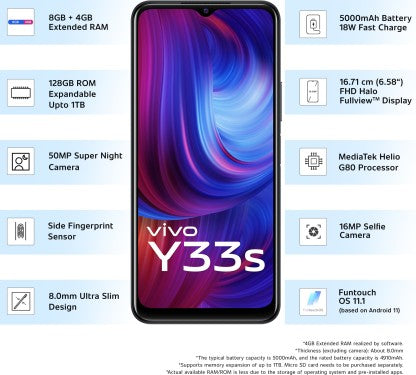 vivo Y33s (Midday Dream, 128 GB)  (8 GB RAM)