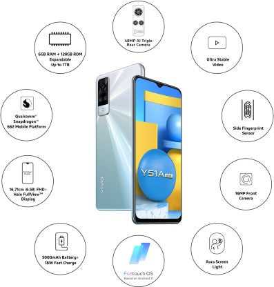 vivo Y51A (Crystal Symphony, 128 GB)  (6 GB RAM)