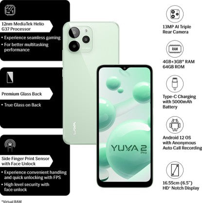 LAVA YUVA 2 PRO (GLASS GREEN, 64 GB)  (4 GB RAM)