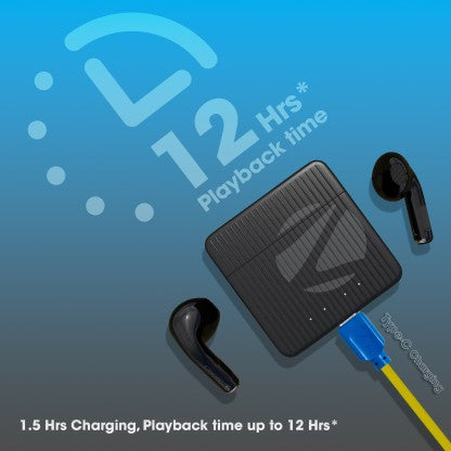 ZEBRONICS ZEB-SOUND BOMB 3 TWS EARBUDS WITH BLUETOOTH V5.2, UP TO 12H BACKUP BLUETOOTH HEADSET  (BLACK, TRUE WIRELESS)