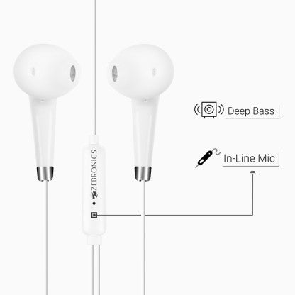 ZEBRONICS ZEB-CALYX WIRED HEADSET  (WHITE, IN THE EAR)