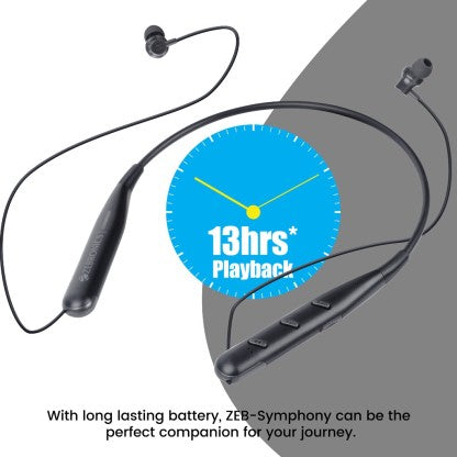 ZEBRONICS ZEB-SYMPHONY WIRELESS NECKBAND EARPHONE WITH BT V5.2, 13H BACKUP BLUETOOTH HEADSET  (BLACK, IN THE EAR)